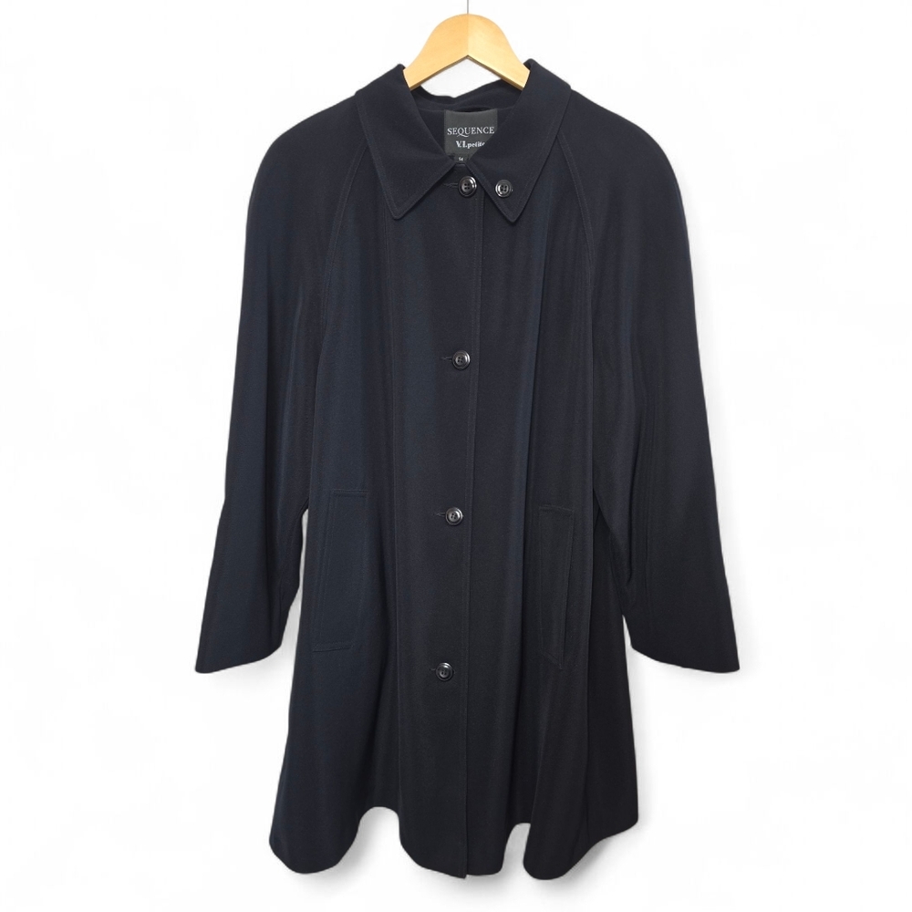 Sequence V.I. Women's Navy Blue Trench Lined Coat A-Line Lightweight Size 14